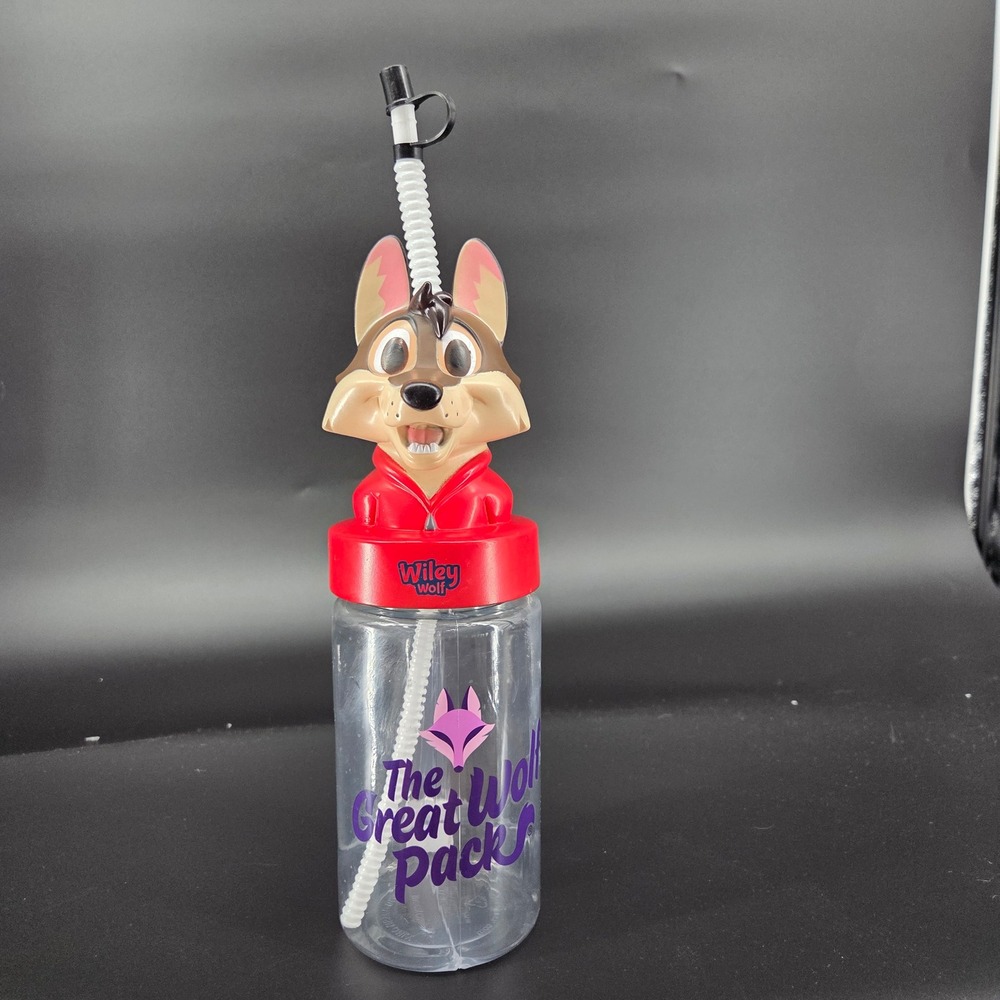 Great Wolf Lodge Wiley Wolf Great Wolf Pack Straw Bottle 3561-32132 Clear Red